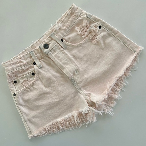 LF CARMAR Bianca High Waist Destroyed Denim Shorts, Palest Pink 24 - Picture 2 of 7